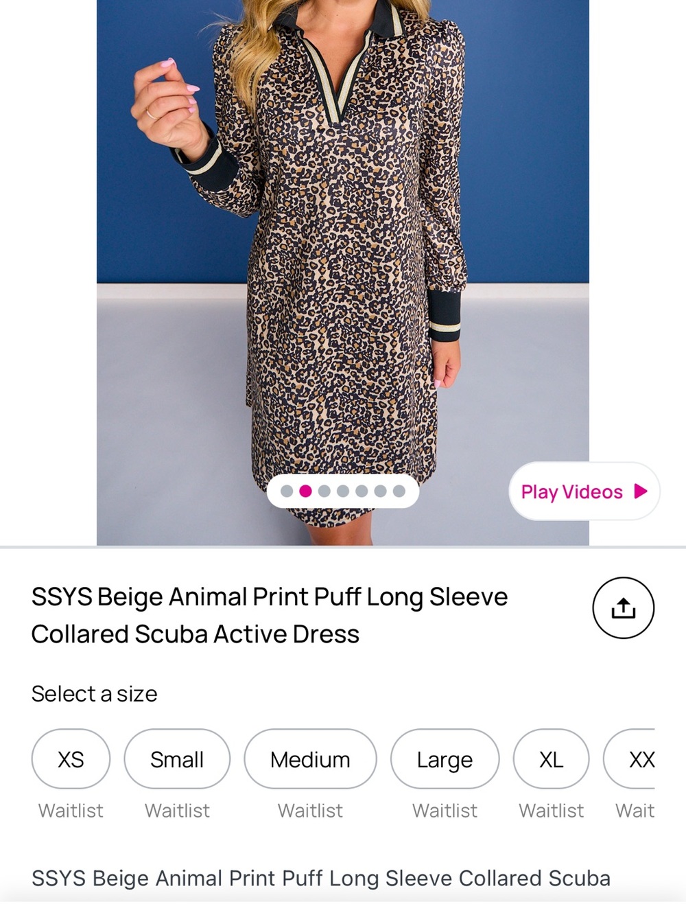 Beige Animal Print Long Sleeve Collared Dress